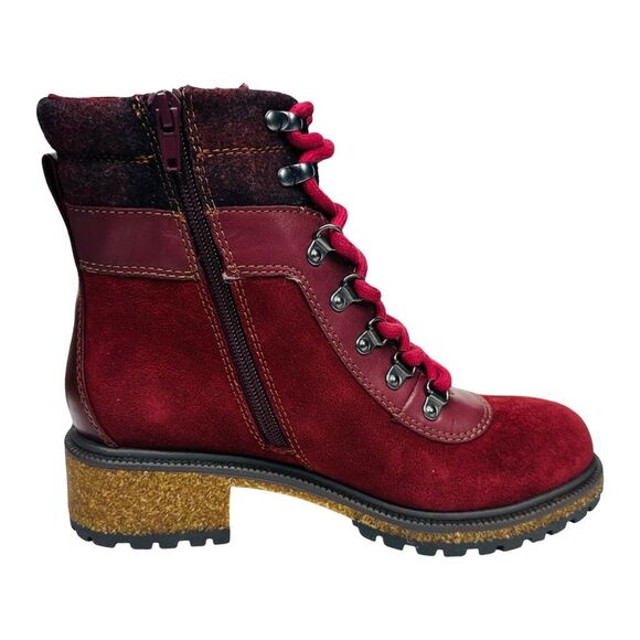 Earth Elements Tessa WIDE Lace Up Burgundy Garnet Leather Combat Boots - Sz 6 W - Picture 4 of 9